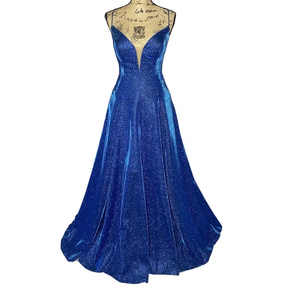 Tarik Ediz Blue Shimmer Formal Gown - Picture 1 of 14